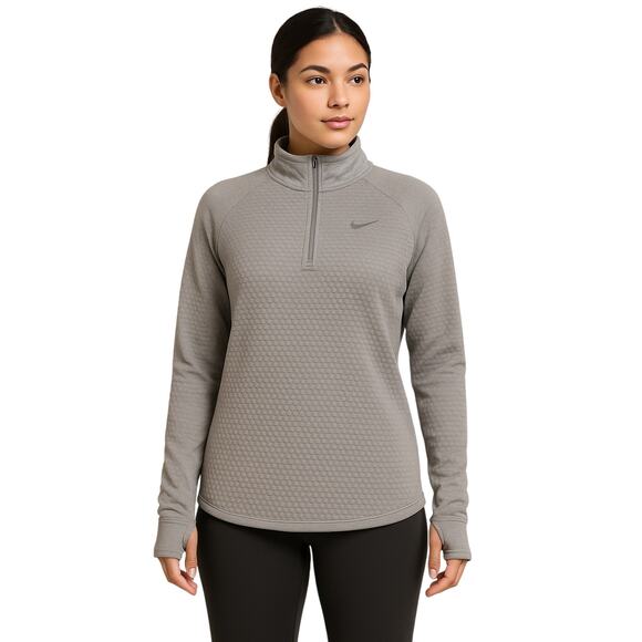 Nike Therma-Fit Quarter-Zip Pullover, Light Gray, Size Small, Women's - Picture 2 of 8